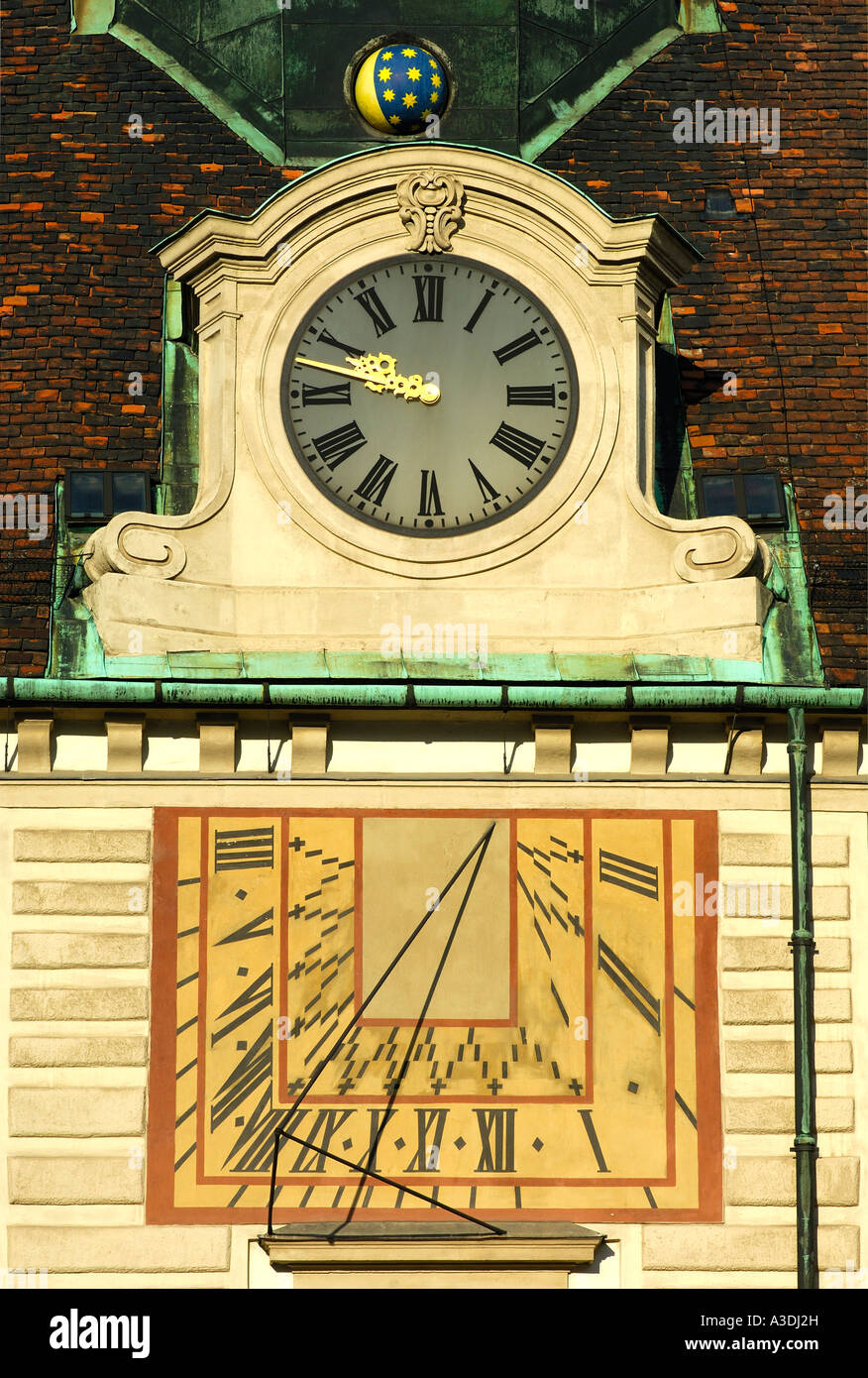 Sun dial, astronomical clock, Amalienburg, Hofburg, Vienna, Austria