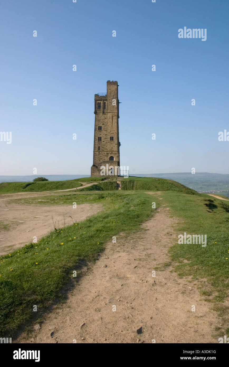 Tower on the Bronze/Iron Age Hill fort built to celebrate Queen Victoria's Silver Jubilee, Overlooking Huddersfield Stock Photo