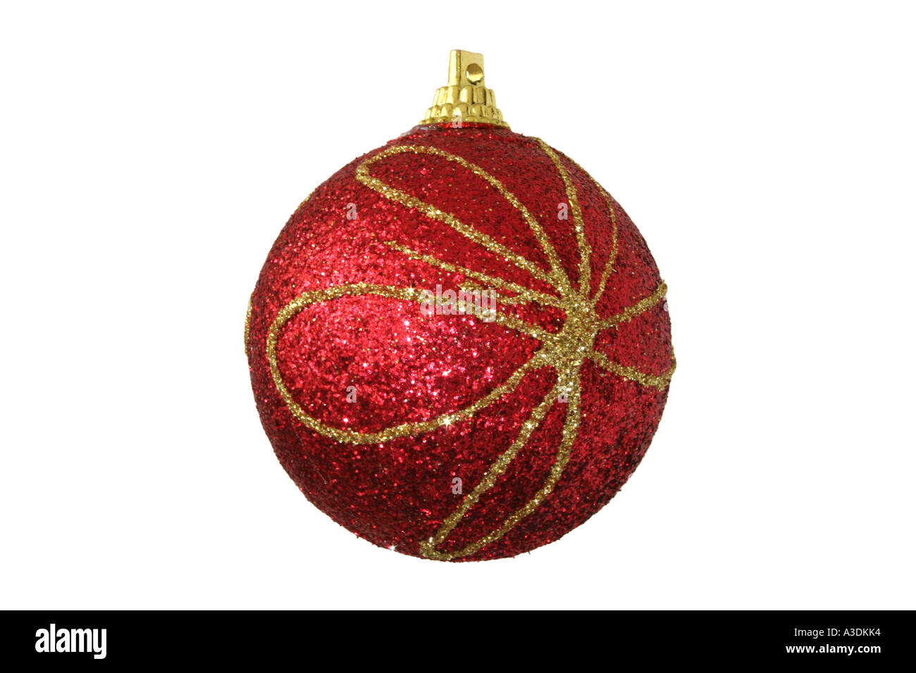 Glittered red christmas ball over a white background. Stock Photo