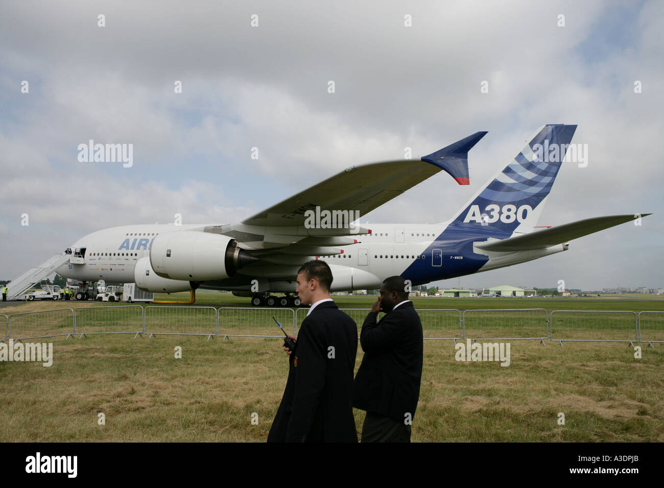Airbus A380 and security guards Stock Photo