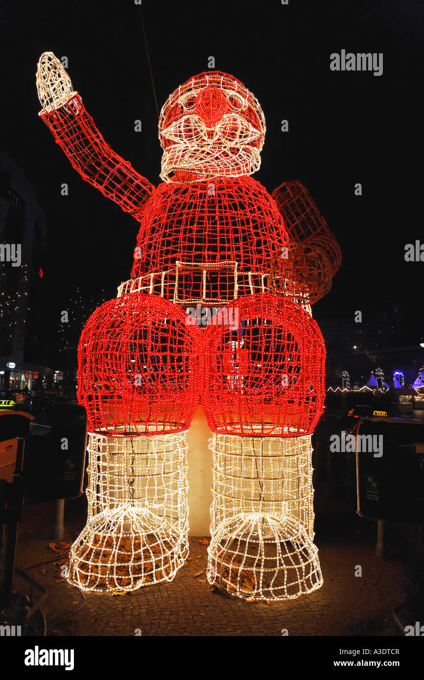 Large-scale lit-up figure of father christmas Stock Photo