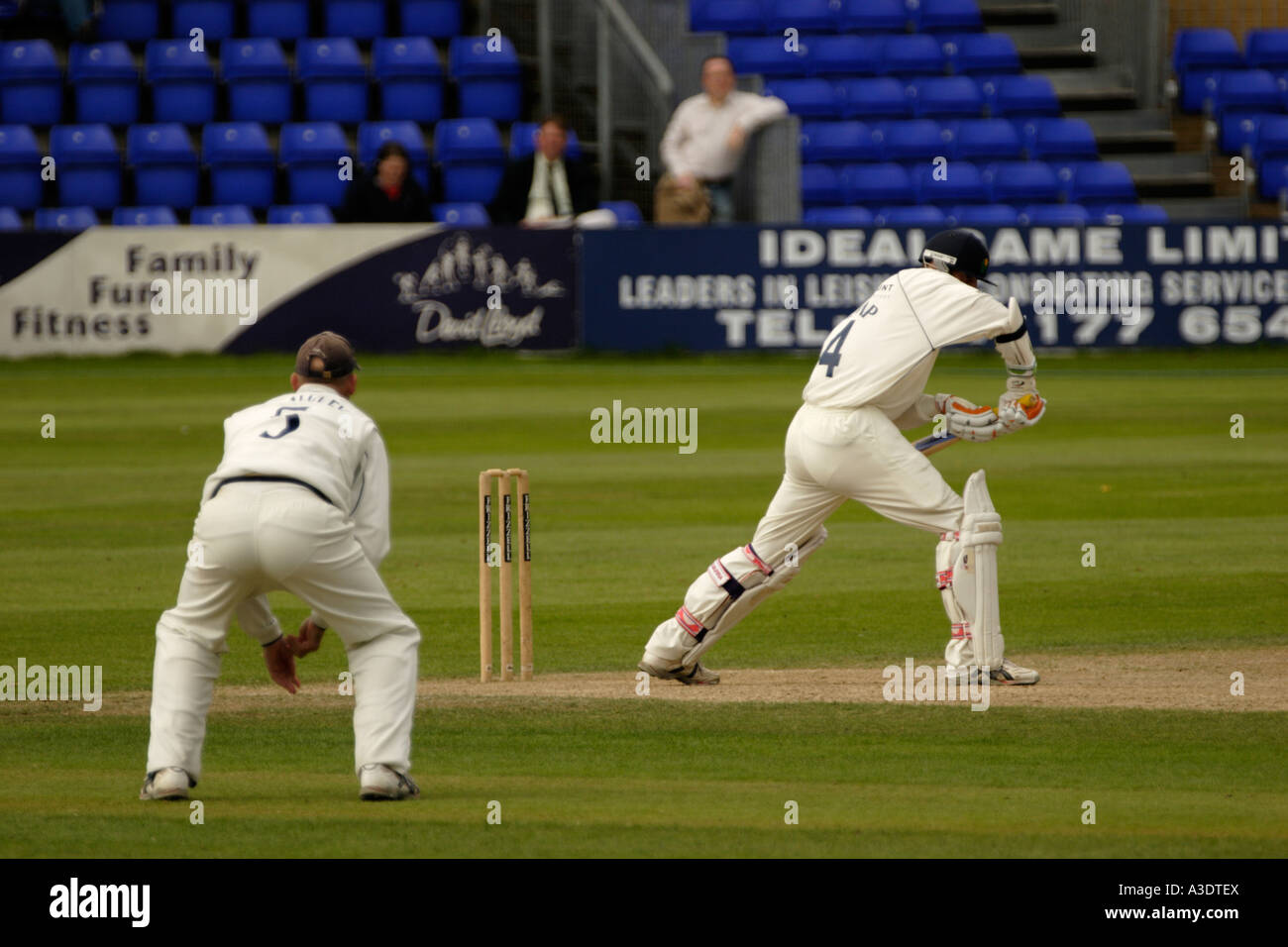 LEFTHANDED BATSMAN ON THE DEFENSIVE Stock Photo Alamy