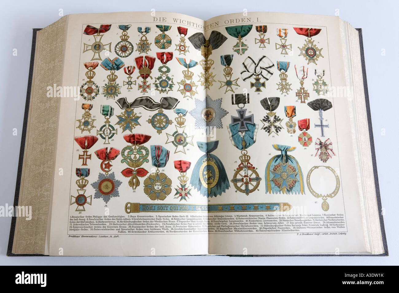 Picture of historical european medals in an german encyclopedia from 1914 Stock Photo