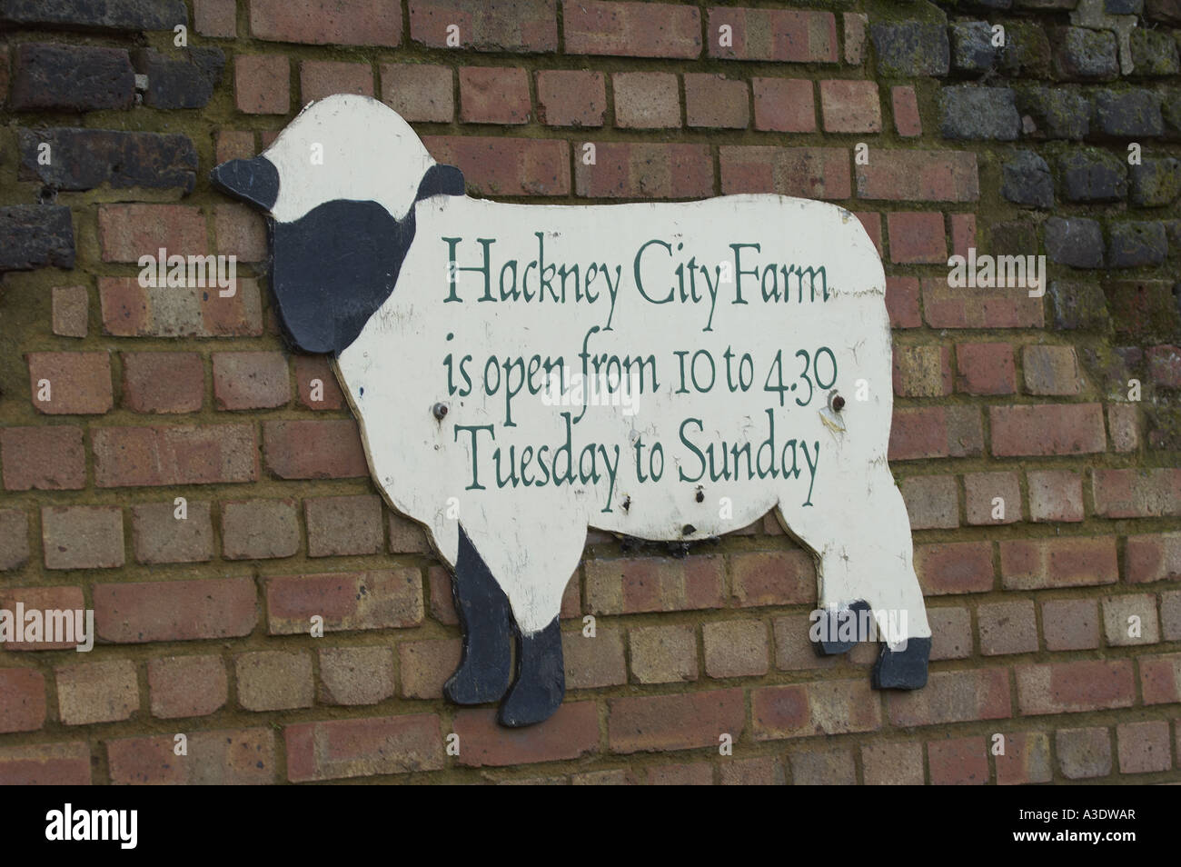 Hackney City Farm sign in the shape of a sheep Hackney East London Stock Photo