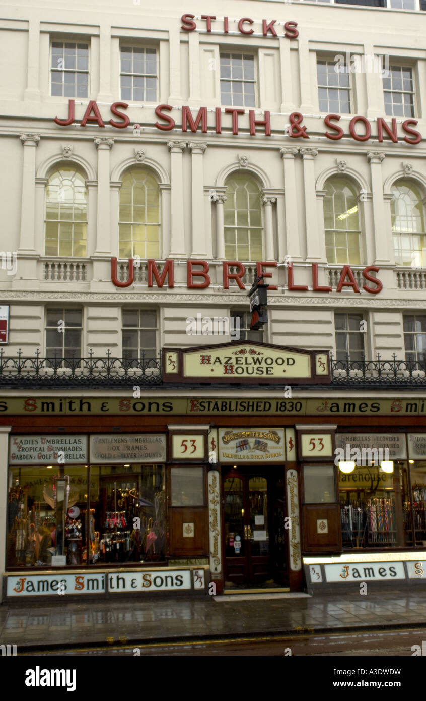 The world famous James Smith and Sons umbrella shop New Oxford Street