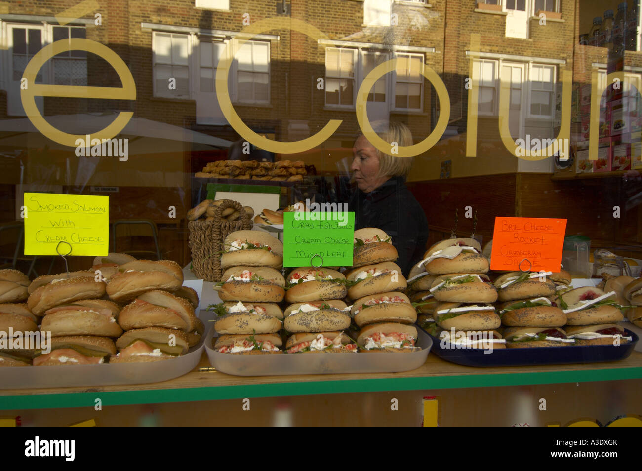 Sandwiches display in traditional sandwich shop Columbia Road London
