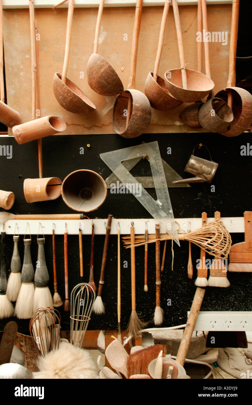 New Zealand, Wellington. Potterymaking tools in studio of Ceramic