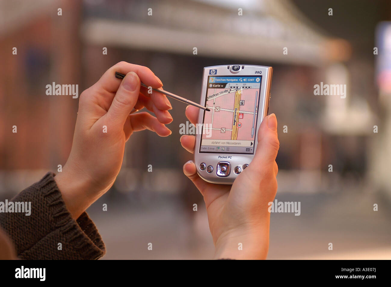 Pedestrian with navigation system Stock Photo Alamy