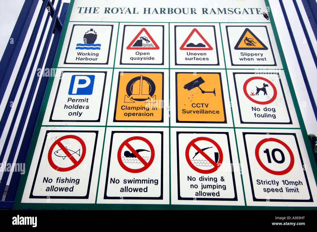 Restriction Stop Dont do it signs at the entrance to the Royal  Harbour in Ramsgate Kent England UK Stock Photo
