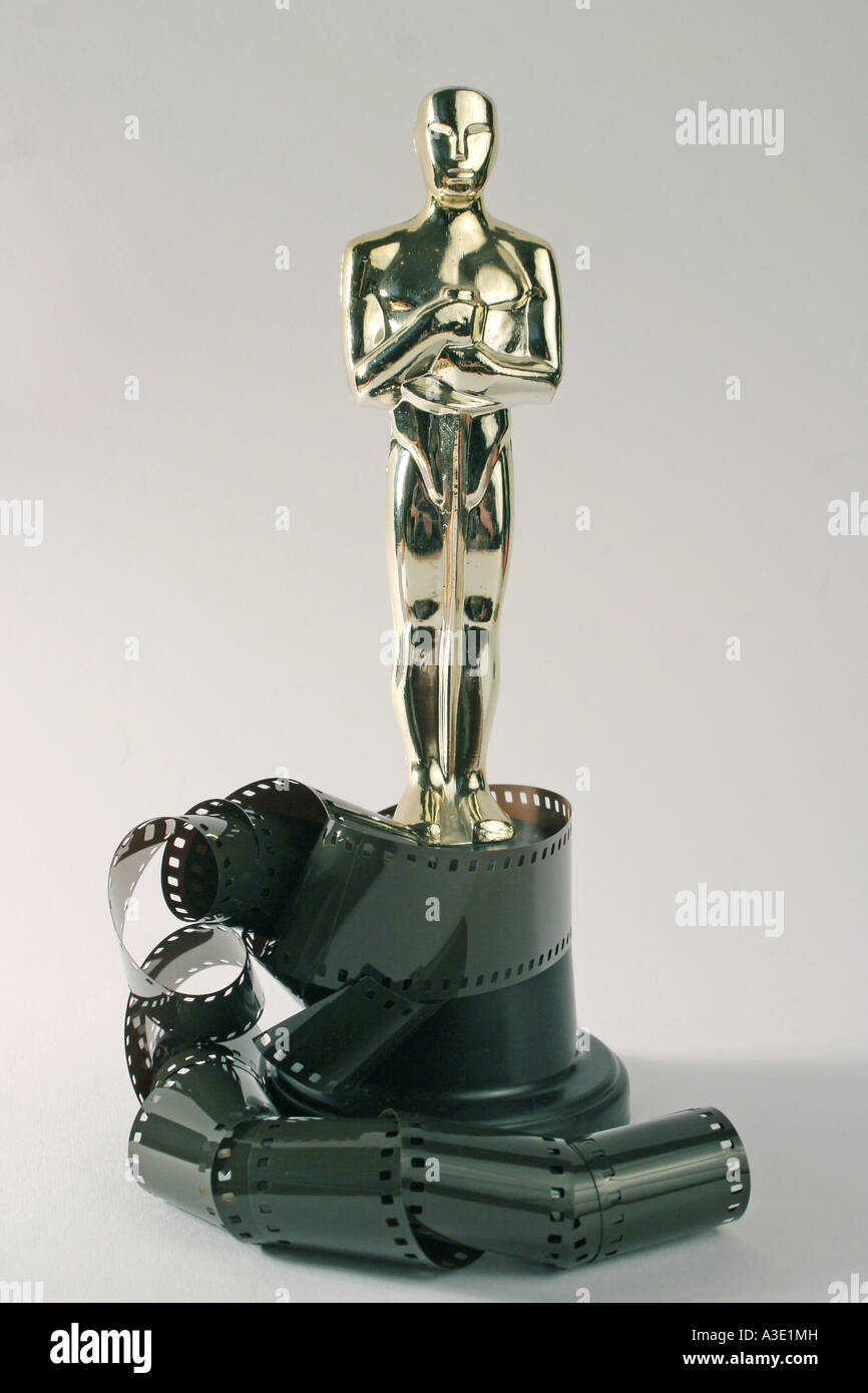 Academy award with a filmstrip wraped around it Stock Photo