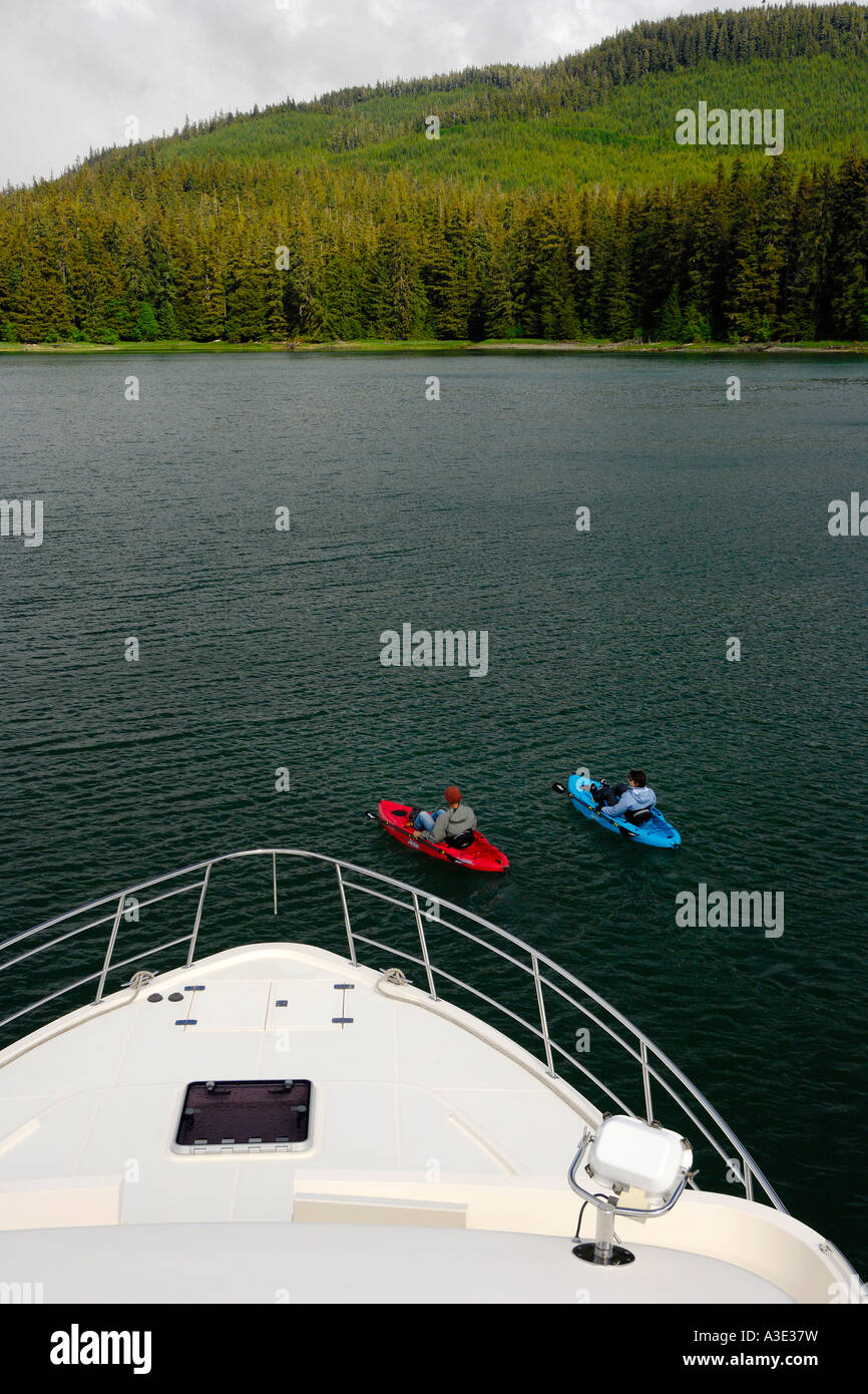 Sea kayaking Saint John Bay Zarembo Island Alaska Pacific Ocean Stock