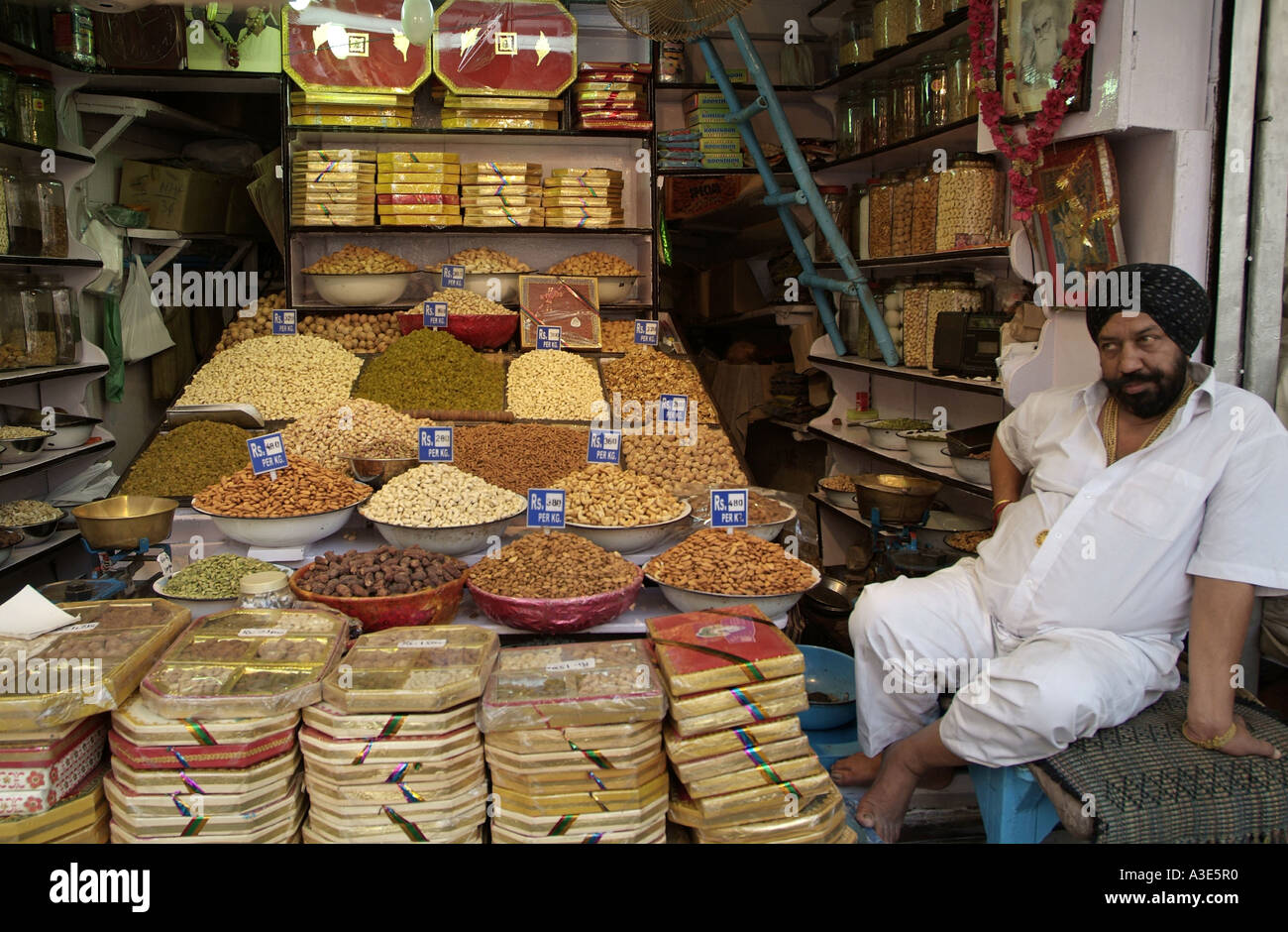 Indian spices for sale at Khari Baoli Bazaar in Old Delhi in India