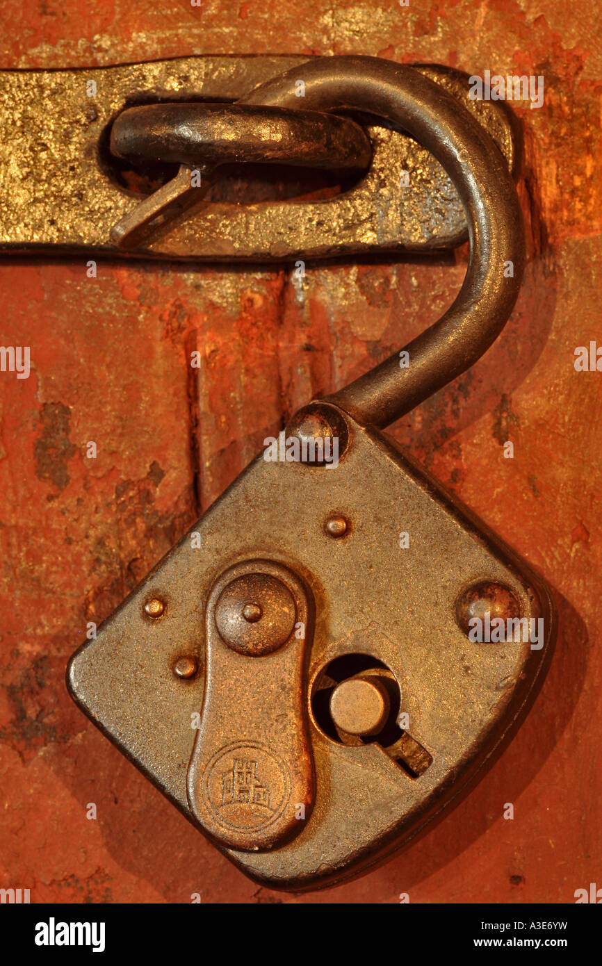 Open old padlock Stock Photo Alamy