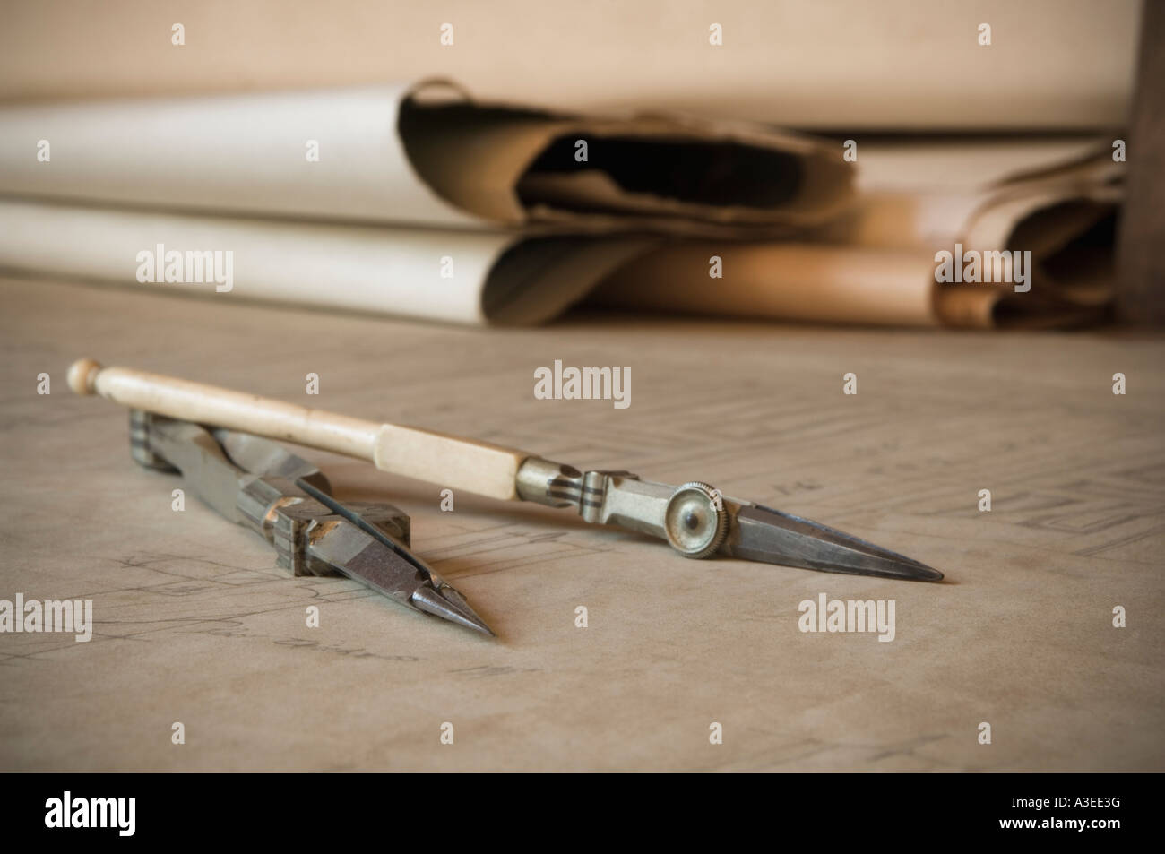 Antique drafting tools Stock Photo