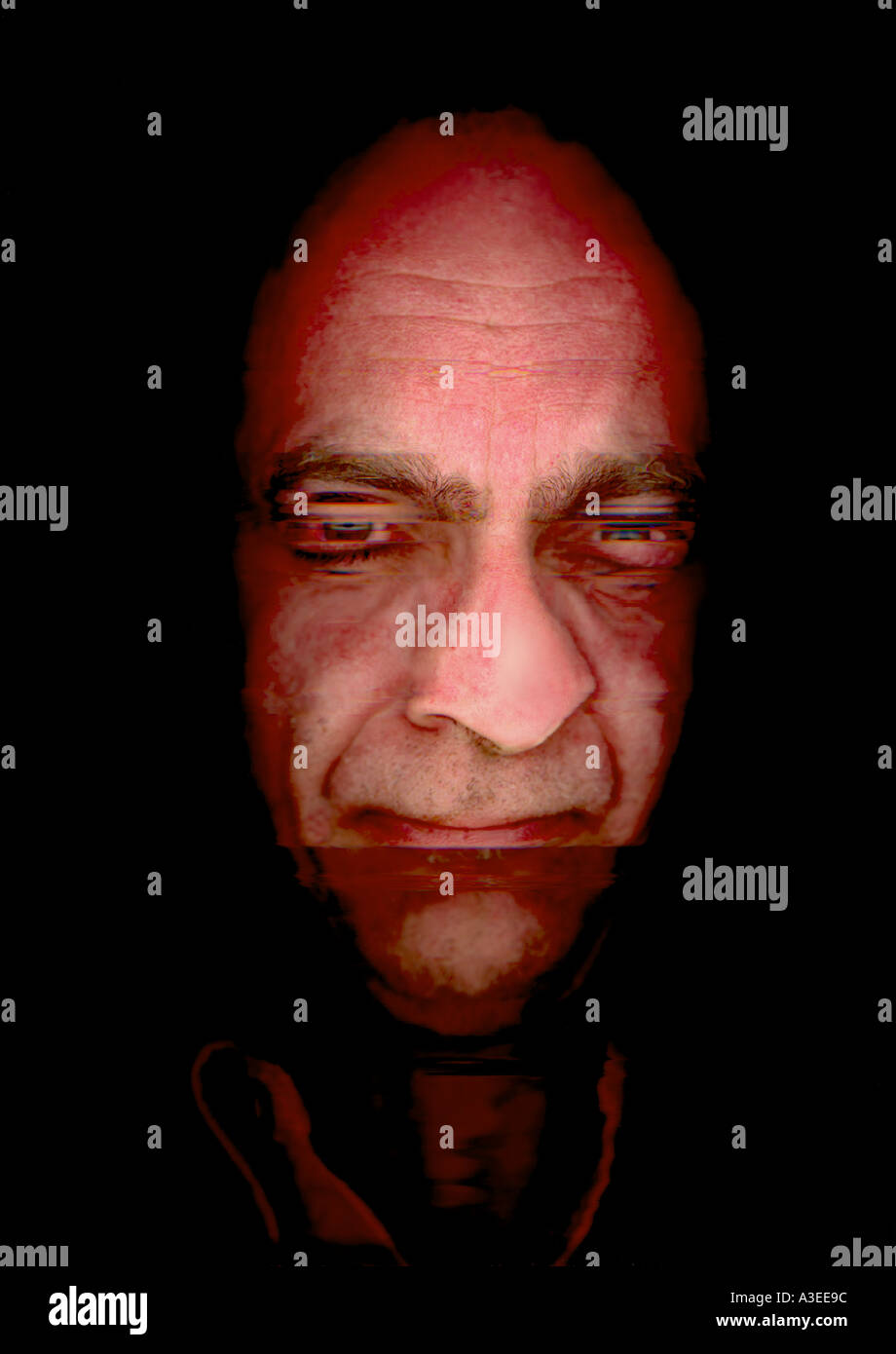 STRANGE DISTURBING MALE FACE RED BLACK Stock Photo - Alamy