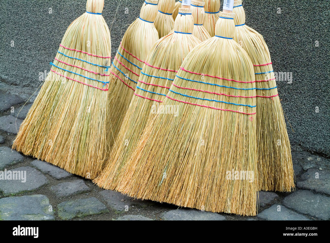Birch Brooms on a Market Stock Photo