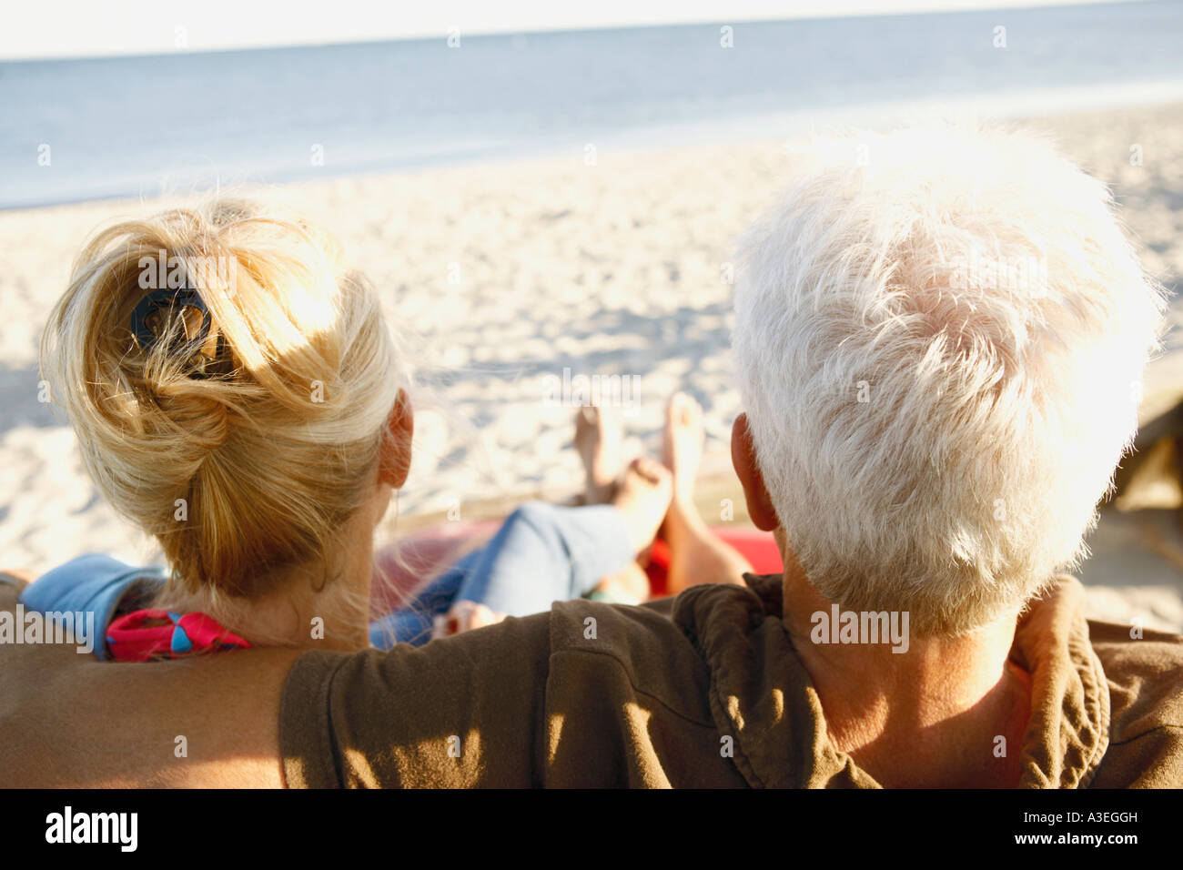 Rear view of a man sitting on the beach hi-res stock photography and ...