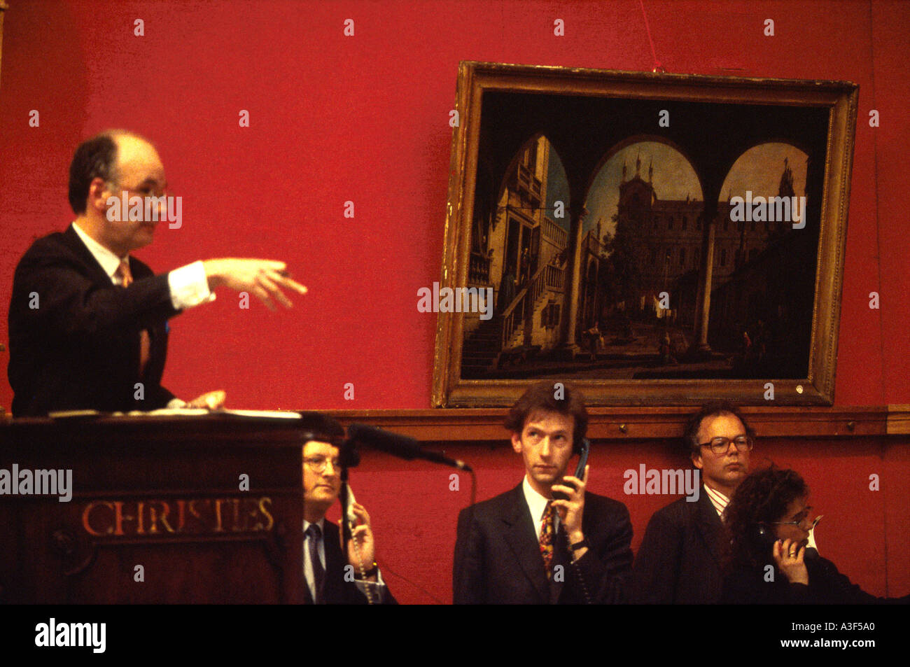 Bidding canaletto painting christies london hires stock photography