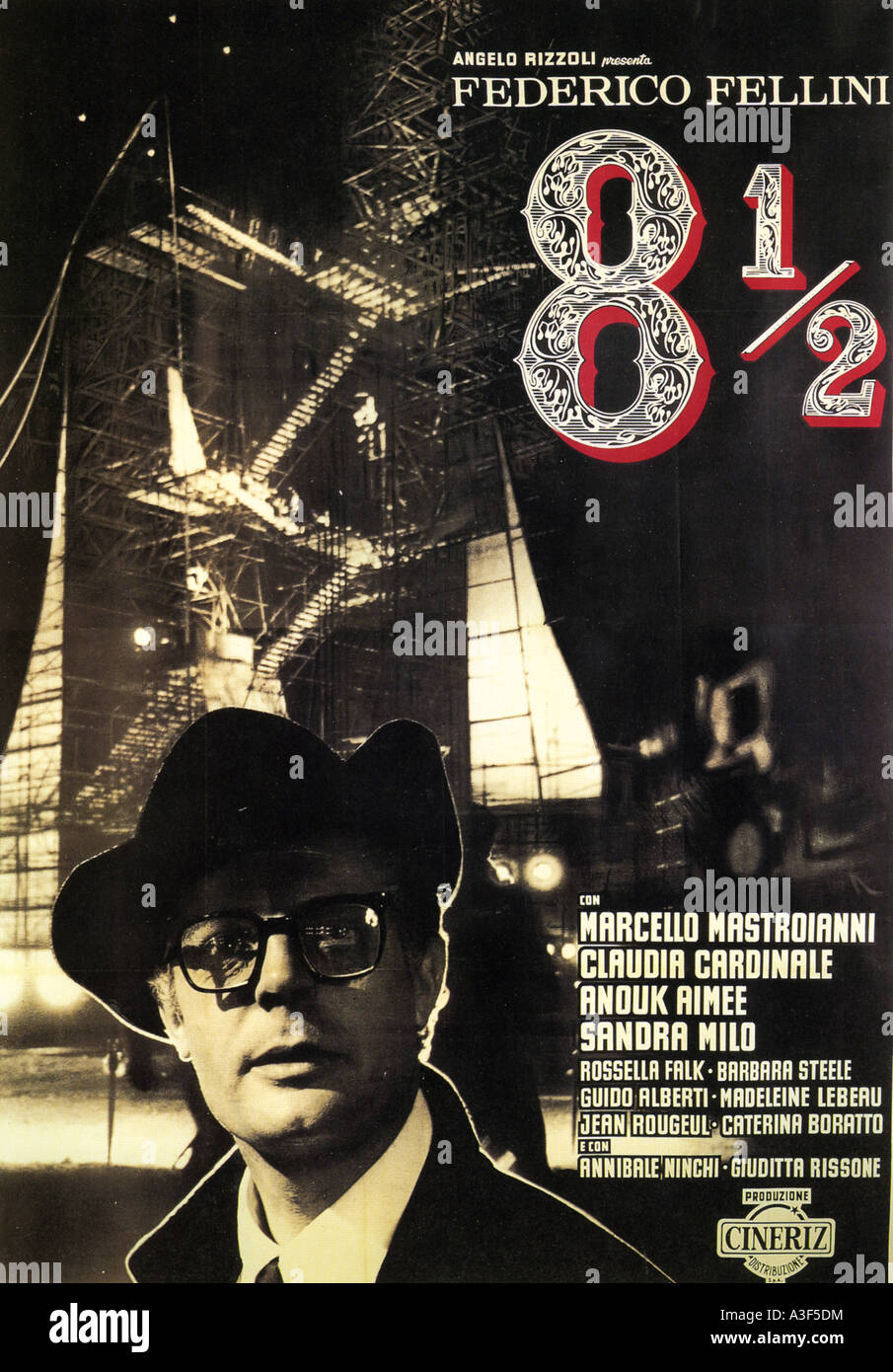 EIGHT AND A HALF - 8 1/2 - poster for 1963 Cineriz film with Marcello Mastroianni directed by Federico Fellini Stock Photo