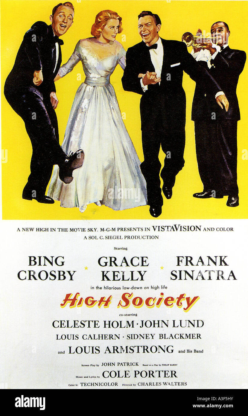 HIGH SOCIETY poster for 1956 MGM film with Bing Cosby, Grace Kelly, Frank Sinatra & Louis Armstrong Stock Photo