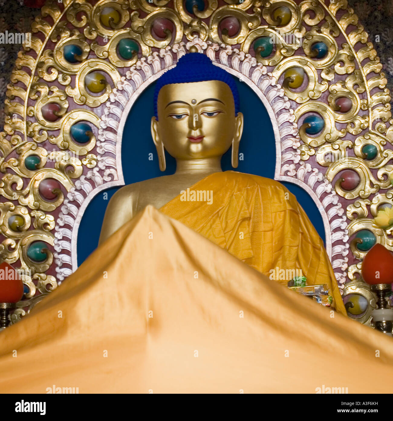 Closeup of a statue of Buddha in a temple, Namgyal Monastery