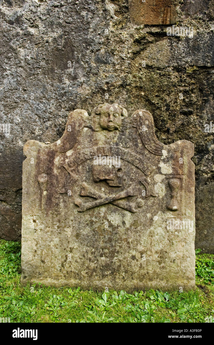 Grave Stone in Cemetary at Ruins of Ardchattan Priory on Loch Etive Founded 1230 by Duncan MacDougall Argyll Scotland Stock Photo