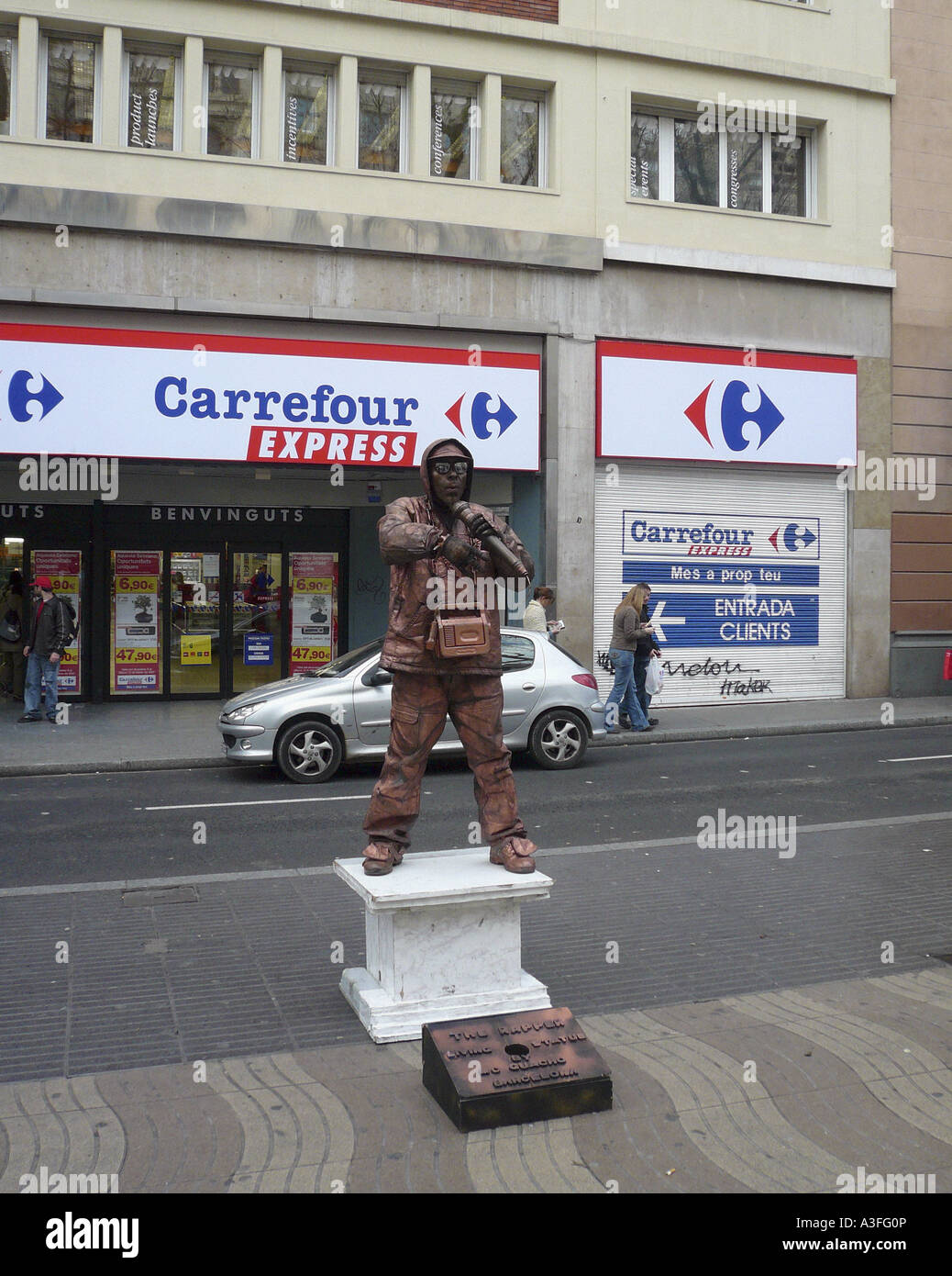 Street artist dressed as a rapper in Las Ramblas Barcelona Spain Stock ...