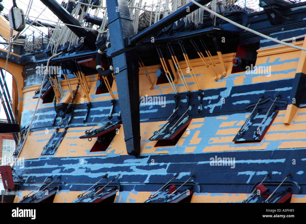 Repainting HMS Victory at Portsmouth historic dockyard UK Stock Photo