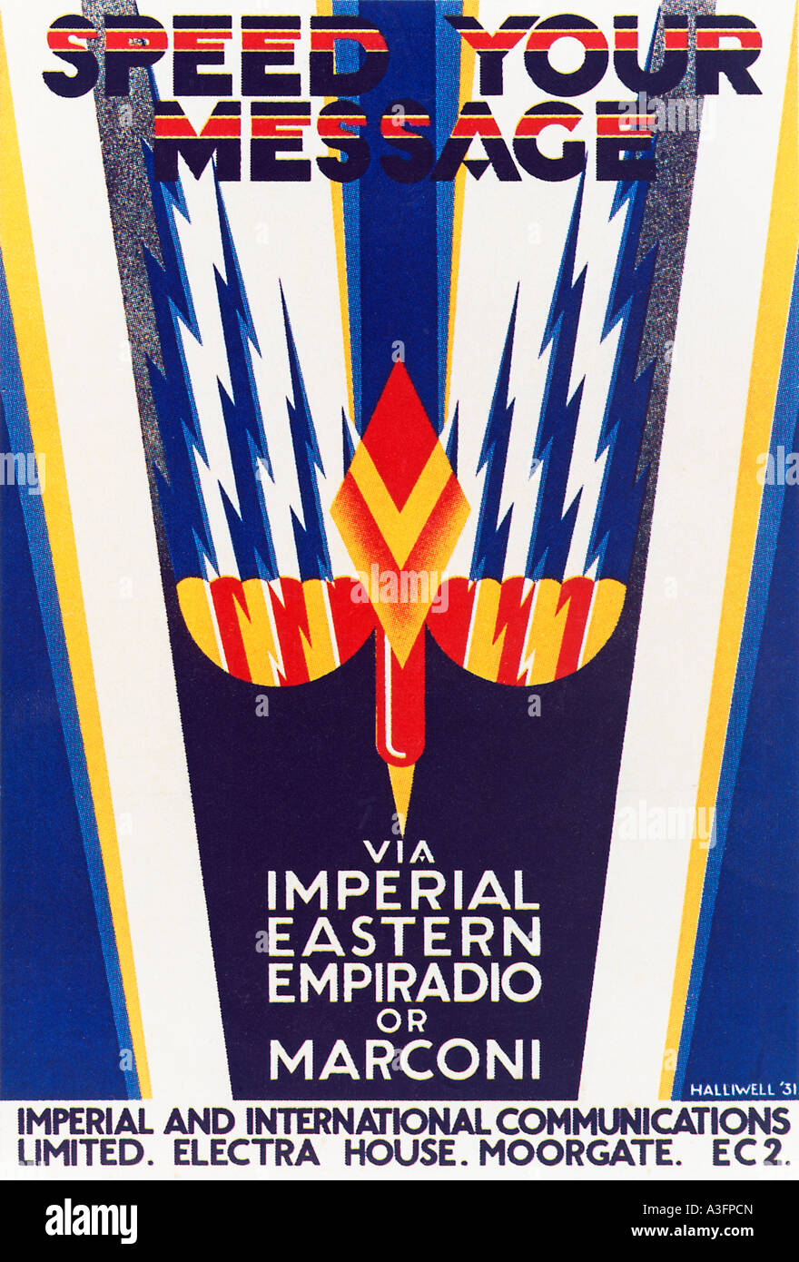 Speed Your Message 1931 poster for the extra service offered through Marconi or Imperial Eastern Empirado Stock Photo