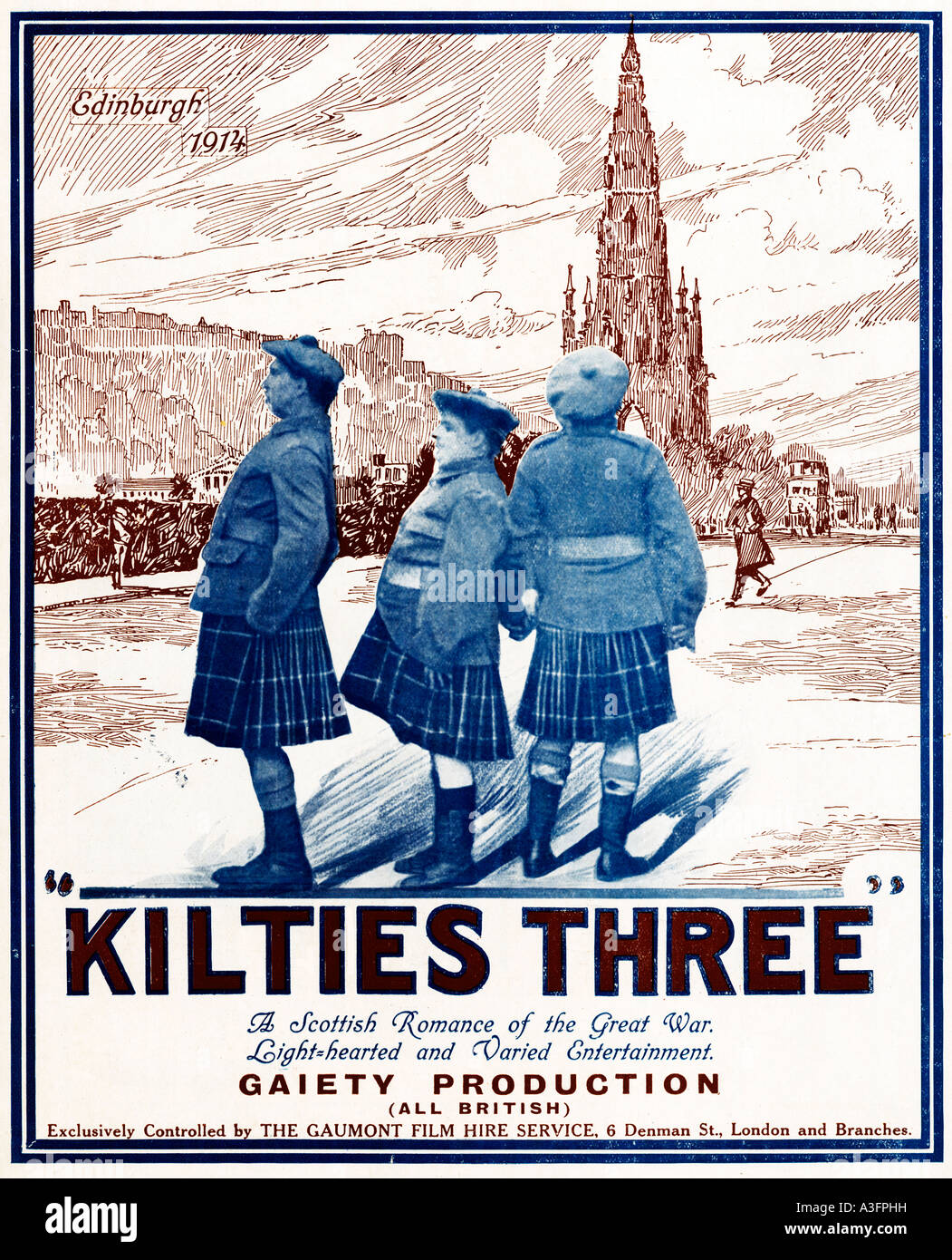 Kilties Three poster for the 1918 Scottish Romance of the Great War Jocks on leave in Edinburgh Stock Photo