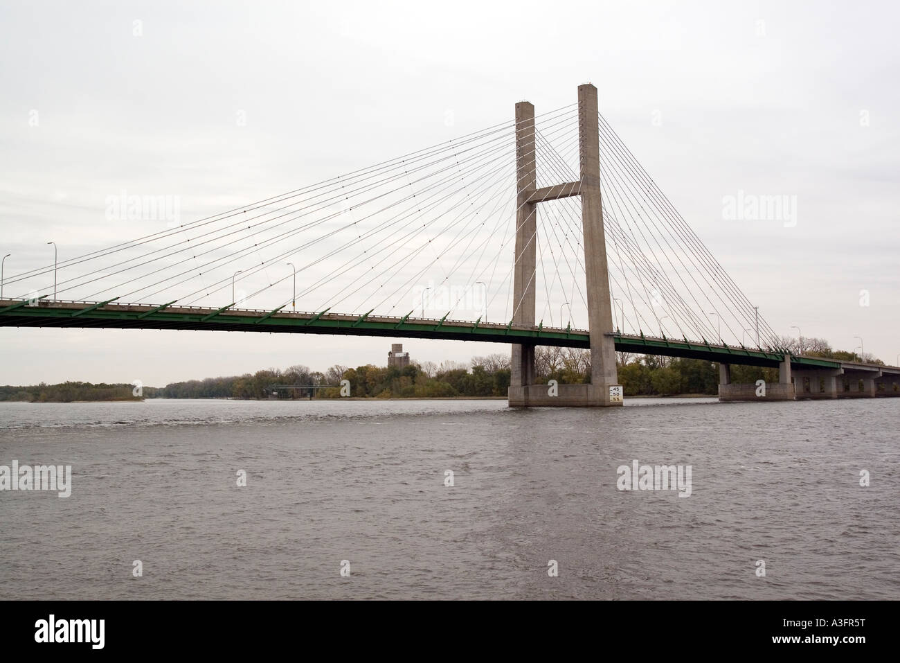 Iowa USA A suspension bridge over the Mississippi between Burlington IA