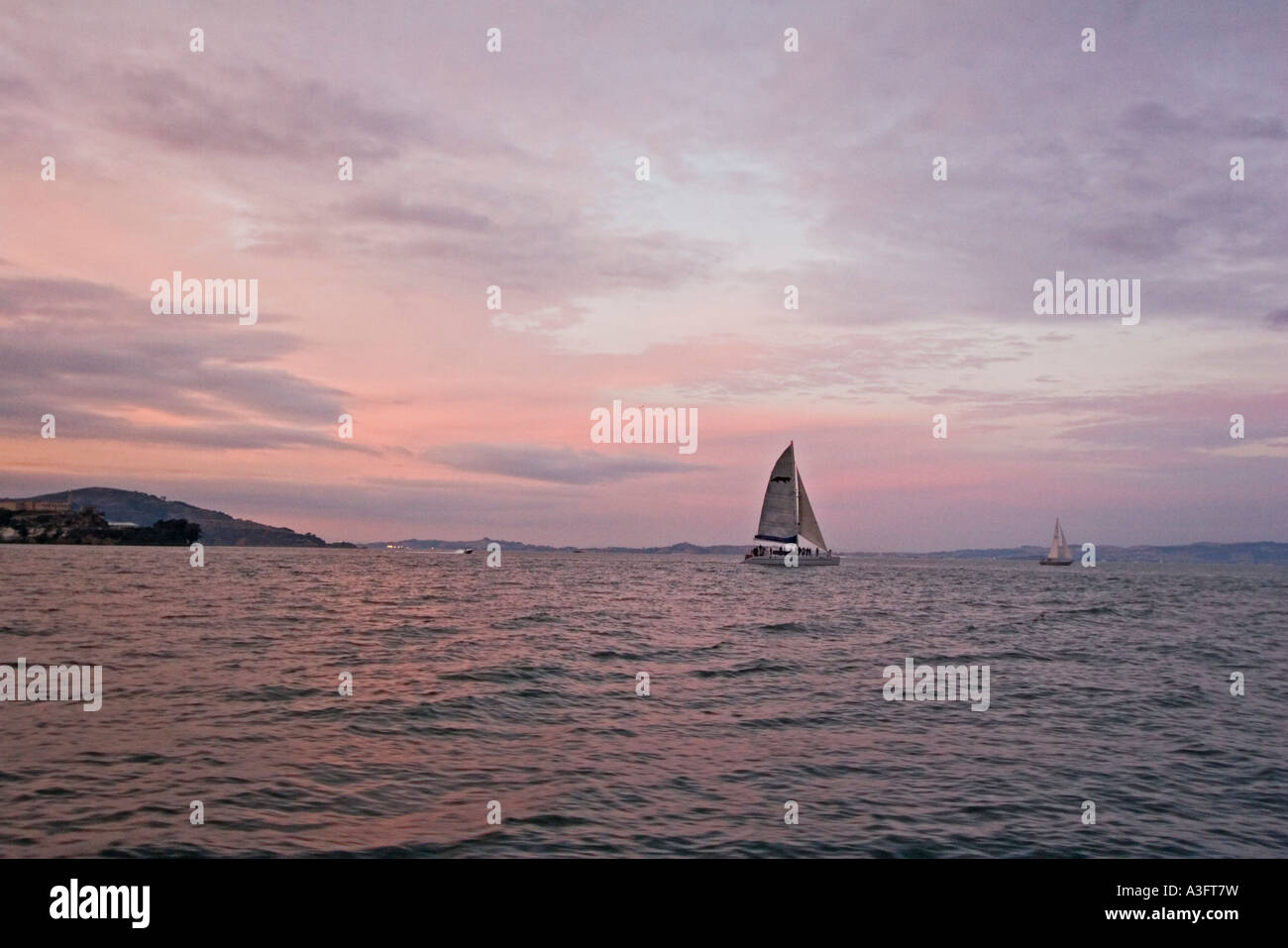 San Francisco California USA California the bay of SF at dusk a sail boat on the horizon October 2006 Stock Photo