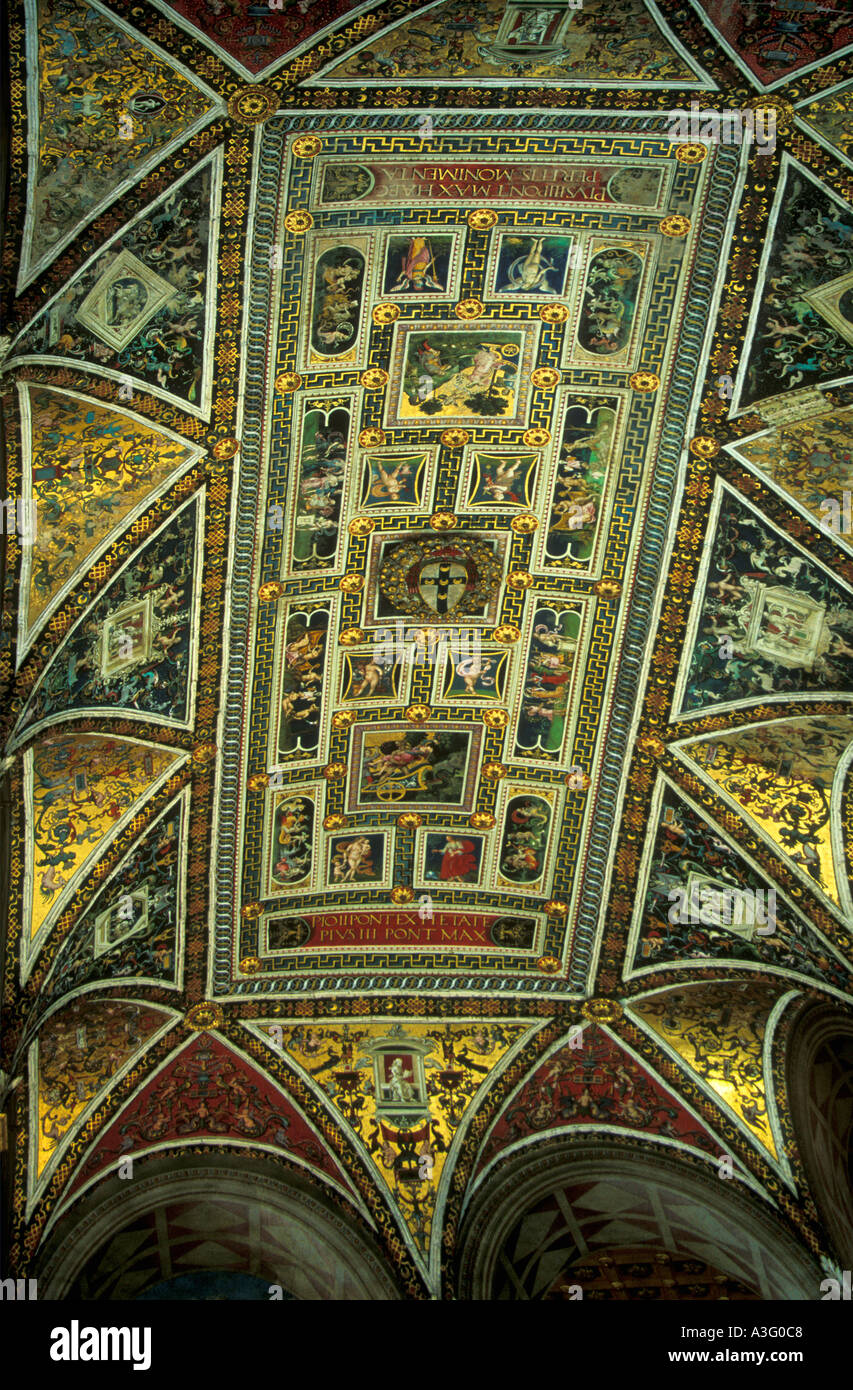 Duomo Cathedral Piccolomini Library with frescoes by Pinturicchio Siena Tuscany Italy Europe EU Stock Photo