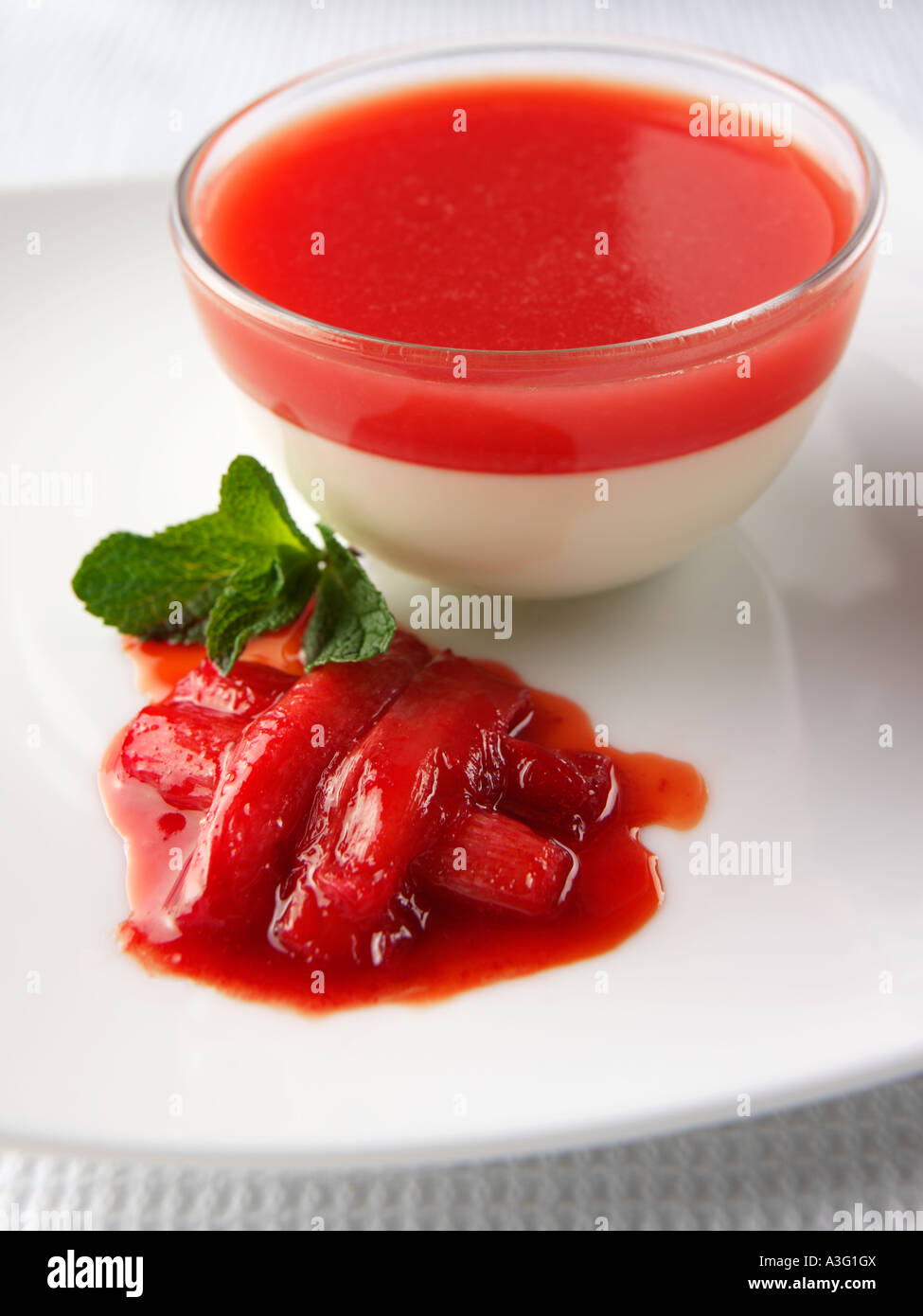 Italian rhubarb panna cotta close up editorial food Stock Photo Alamy