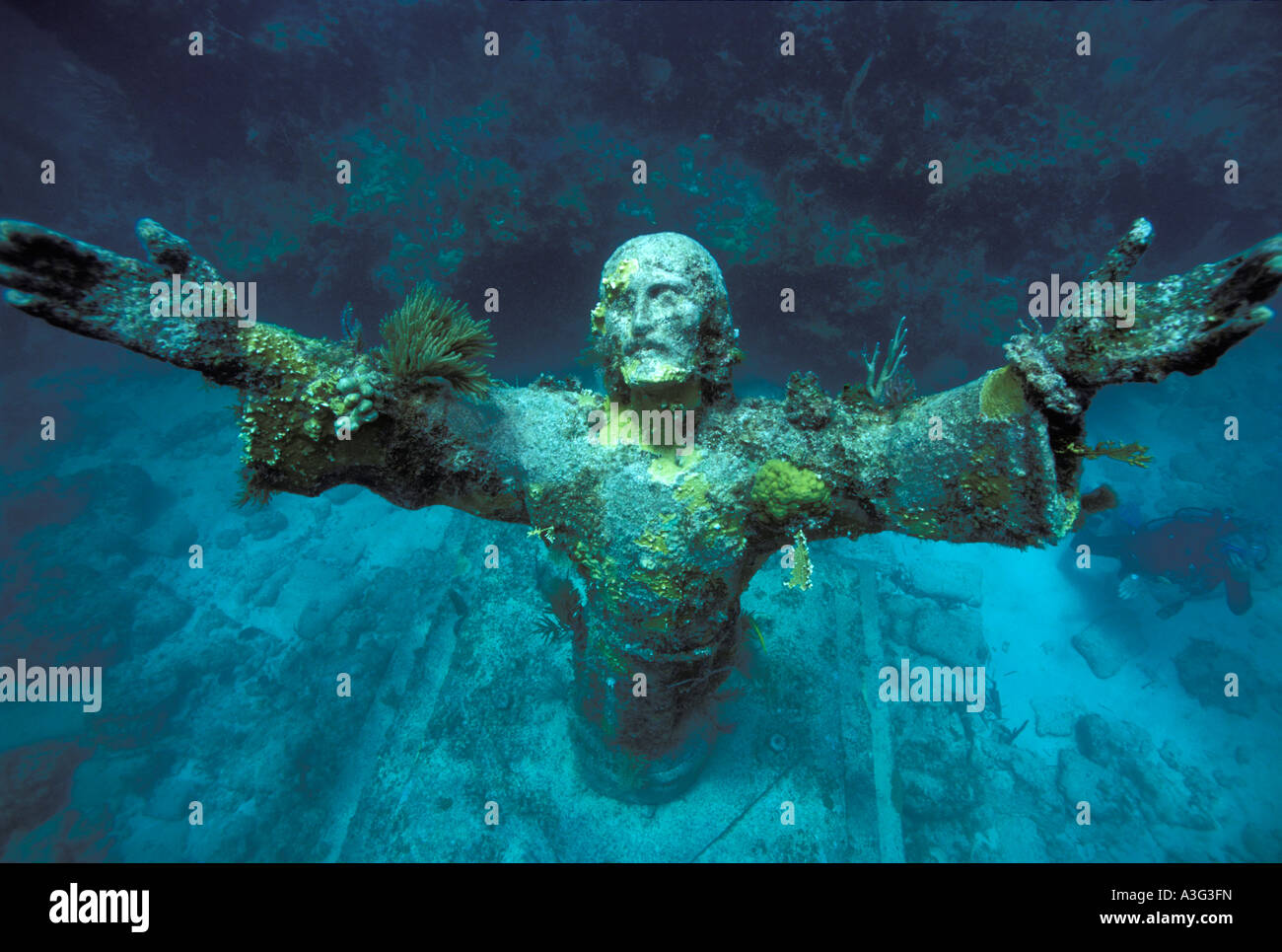 THE UNDERWATER STATUE OF CHRIST OF THE ABYSS LOCATED AT A DIVE SITE