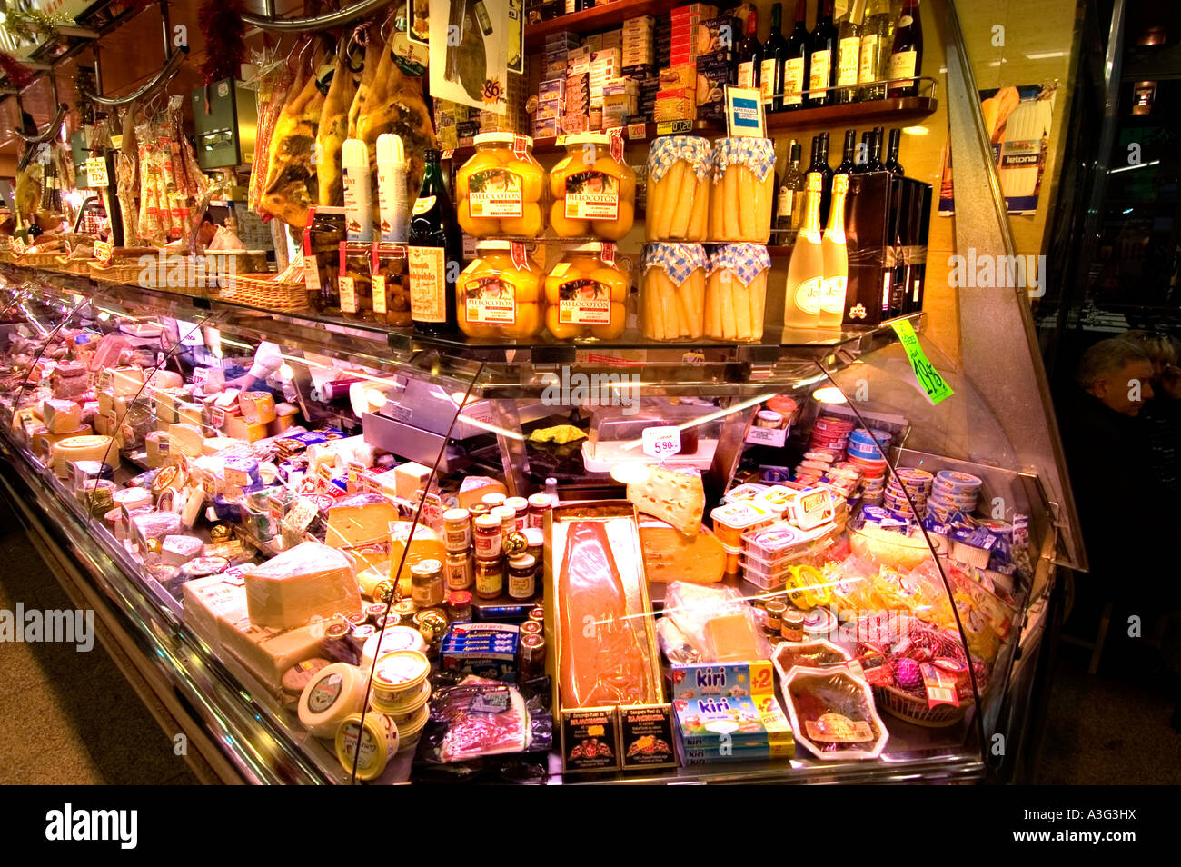 The Ramblas - The Mercat de Sant Josep de la Boquería Rambla covered market Barcelona Spain Spanish grocer grocery market Stock Photo