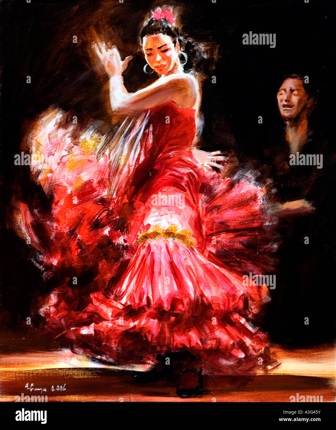 Dancing Flamenco Painting Barcelona Art Rambla Stock Photo