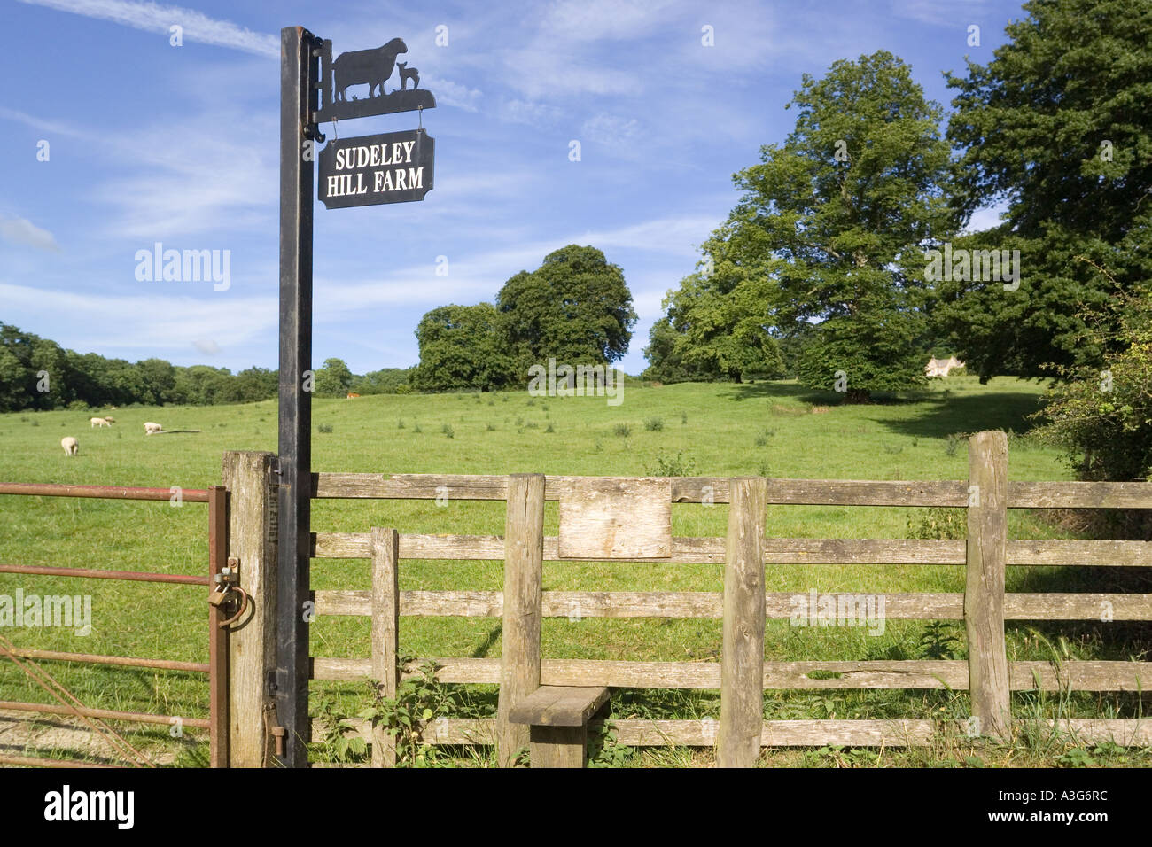 Stile on a public footpath beside Sudeley Hill Farm in the Cotswolds near Winchcombe Gloucestershire Stock Photo