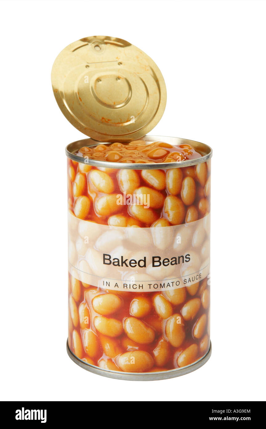 TIN OF BAKED BEANS ON WHITE BACKGROUND WITH OPEN LID Stock Photo Alamy