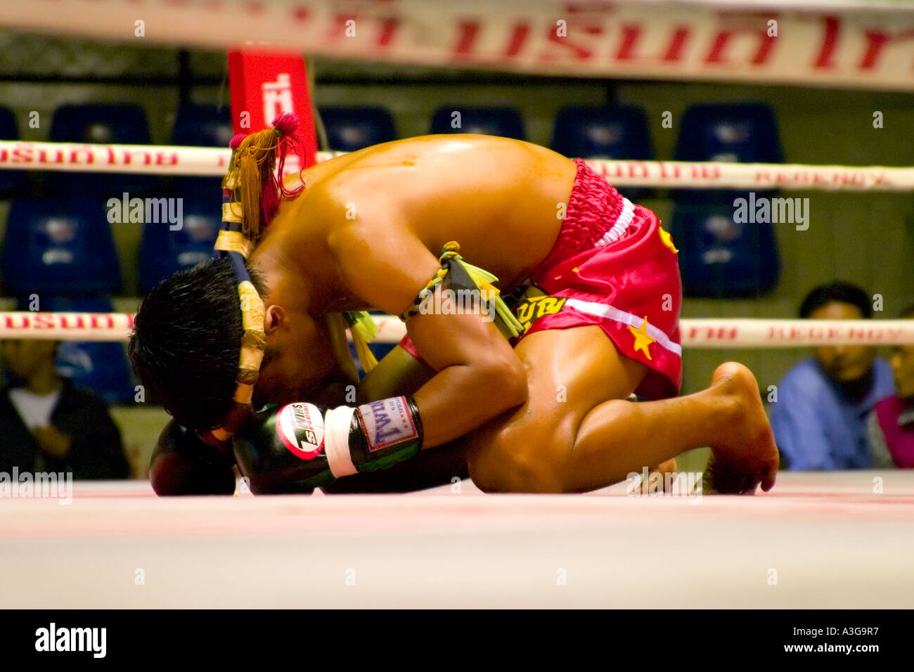Thai boxing in the Ratchadamnoen boxing stadium Bangkok Thailand Stock ...
