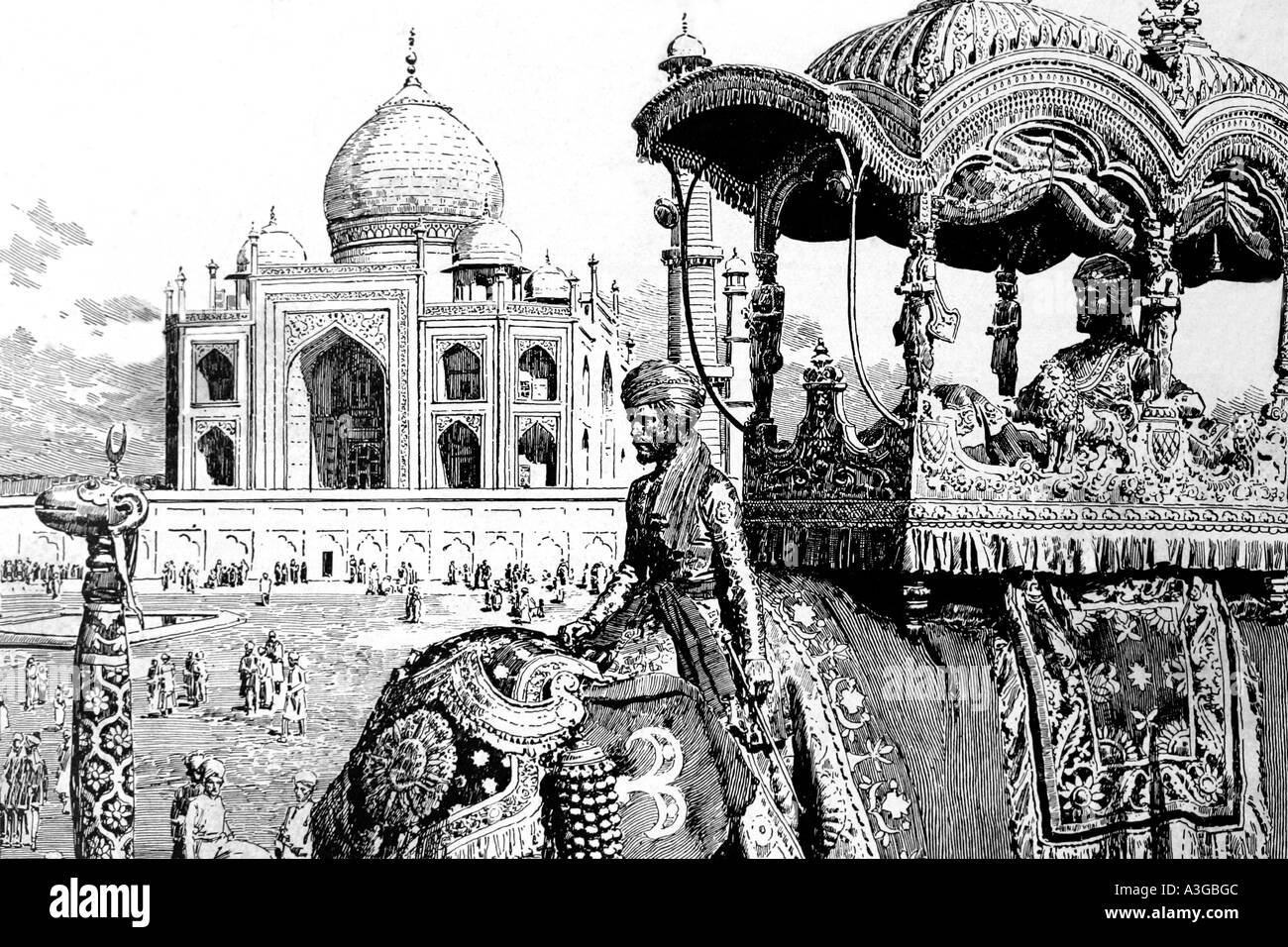 Antique illustration of Taj Mahal India Stock Photo