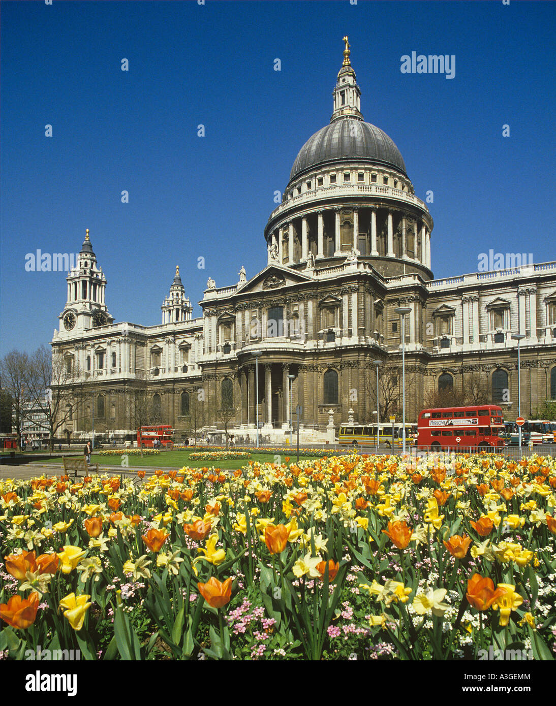 St Pauls Cathedral designed by Christopher Wren and completed in 1708 on the summit of Ludgate Hill in London Stock Photo