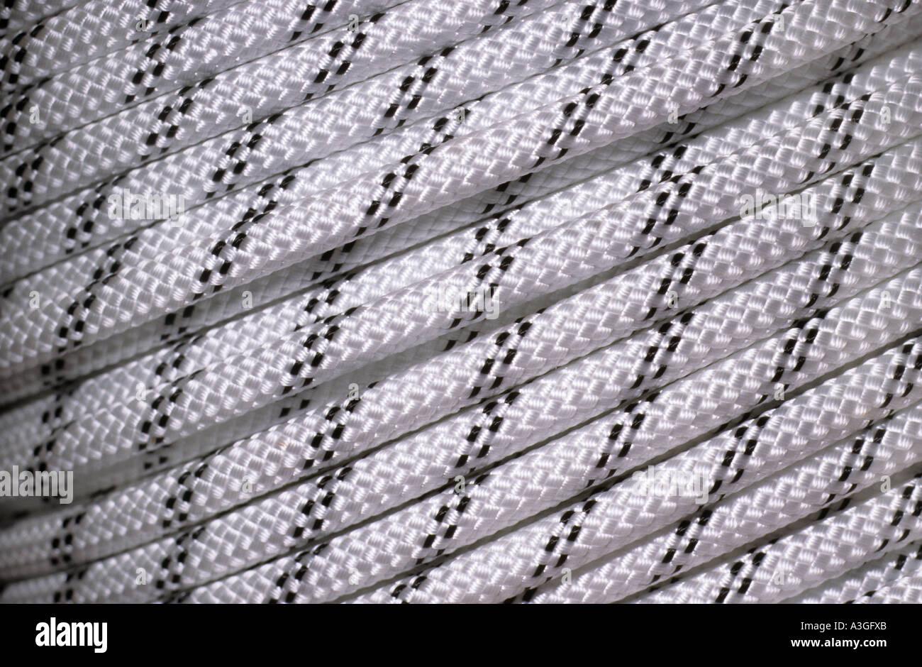 Nylon rope with kernmantle construction used for climbing Stock Photo