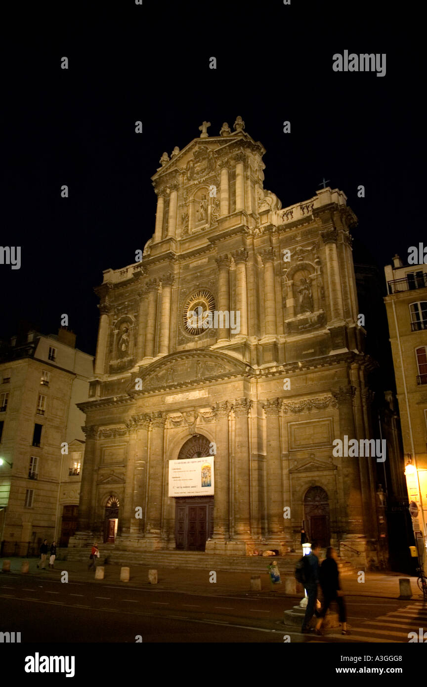 Night view of Saint-Paul-Saint-Louis Church in Paris France Stock Photo