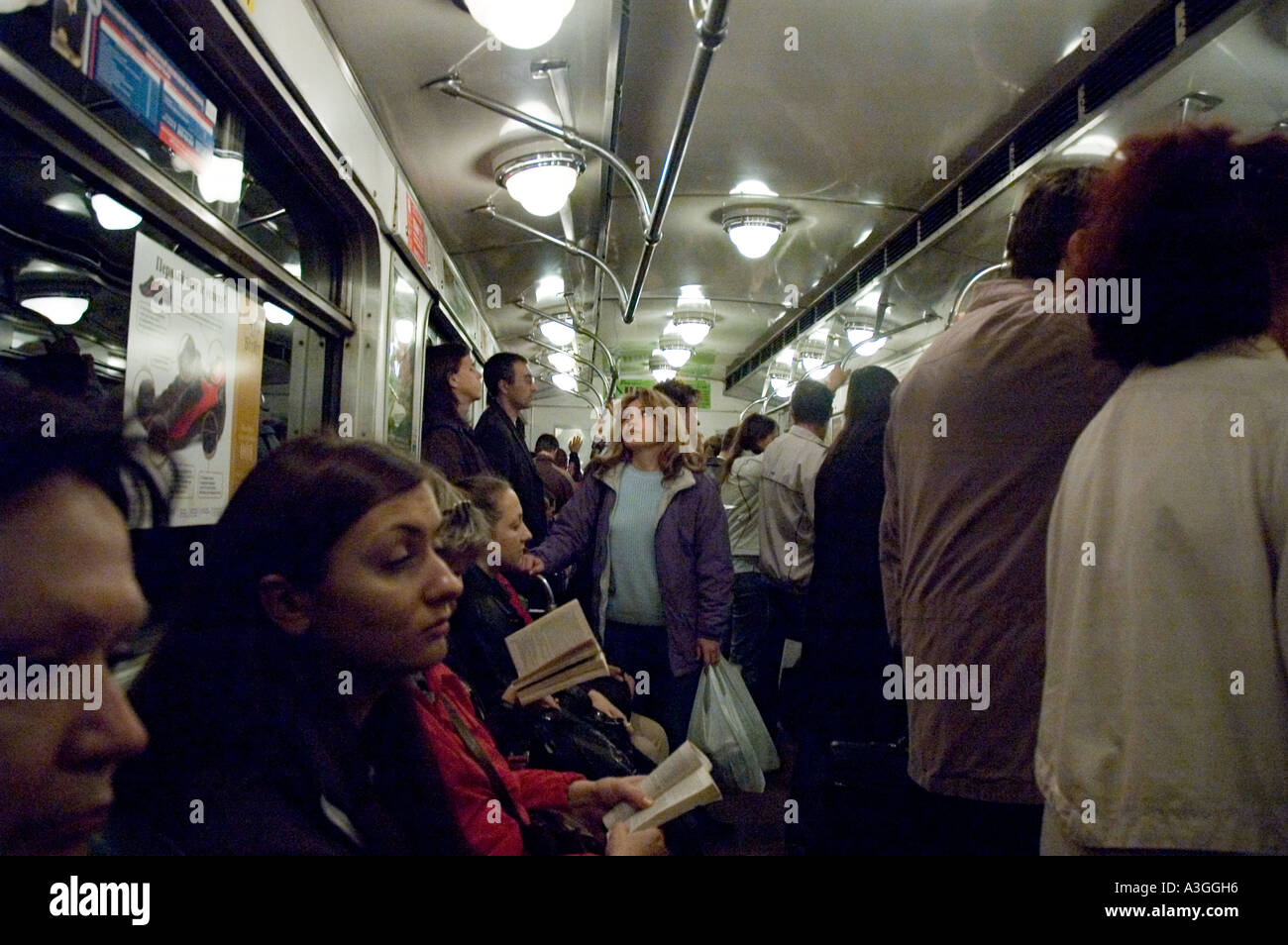 view on a carriage of a metro train in saint petersburg russia Stock Photo