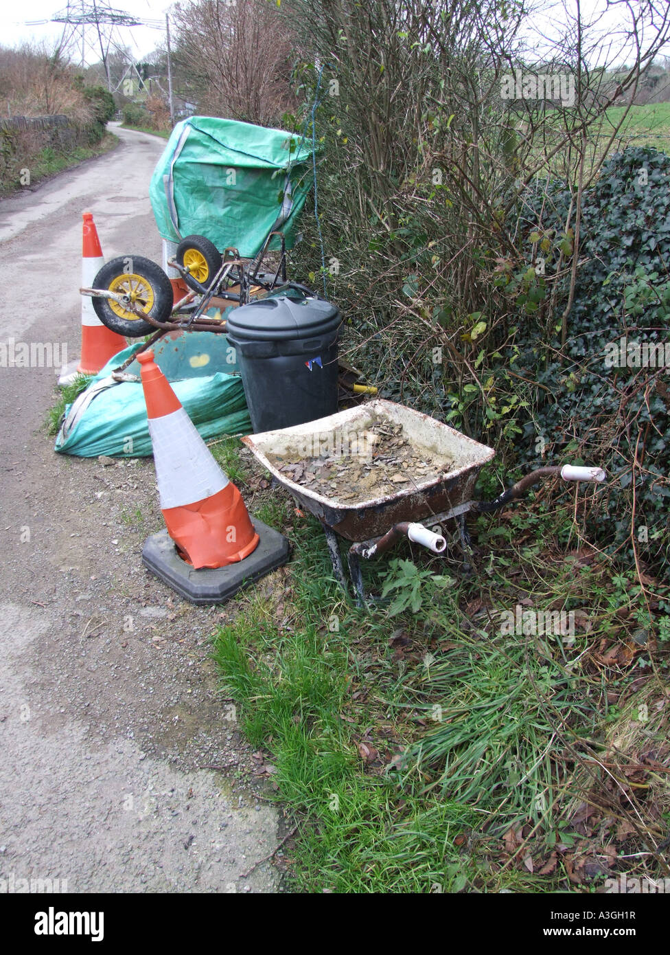 traffic cones on rural road Stock Photo Alamy