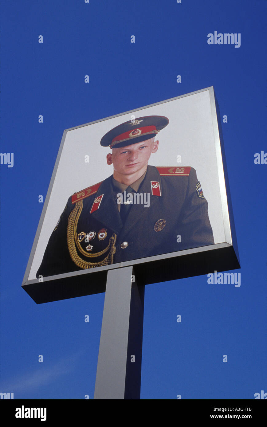Image of a Soviet Soldier at the site of Checkpoint Charlie in Berlin, Germany Stock Photo