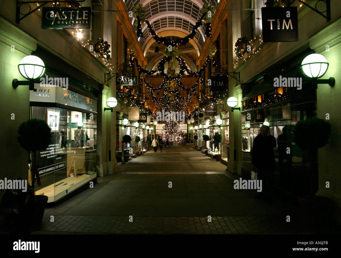 Christmas decorations in the Exchange arcade City Of Nottingham over