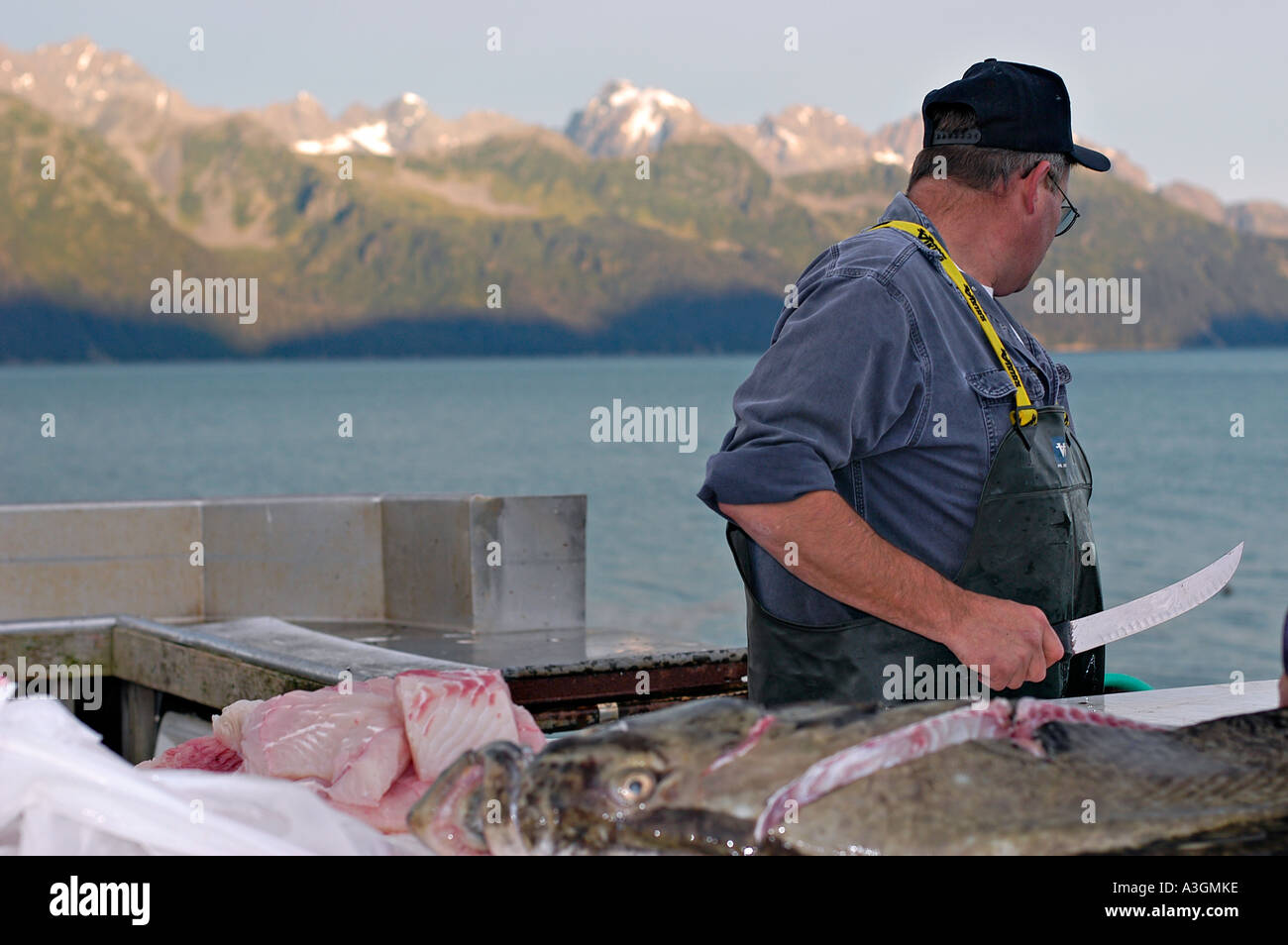 A man gutting a fish Stock Photo