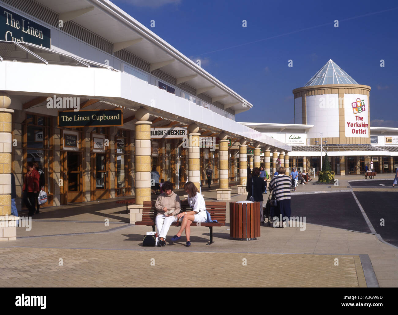 Part of outdoor factory outlet shopping precinct in Doncaster Yorkshire  England Stock Photo - Alamy